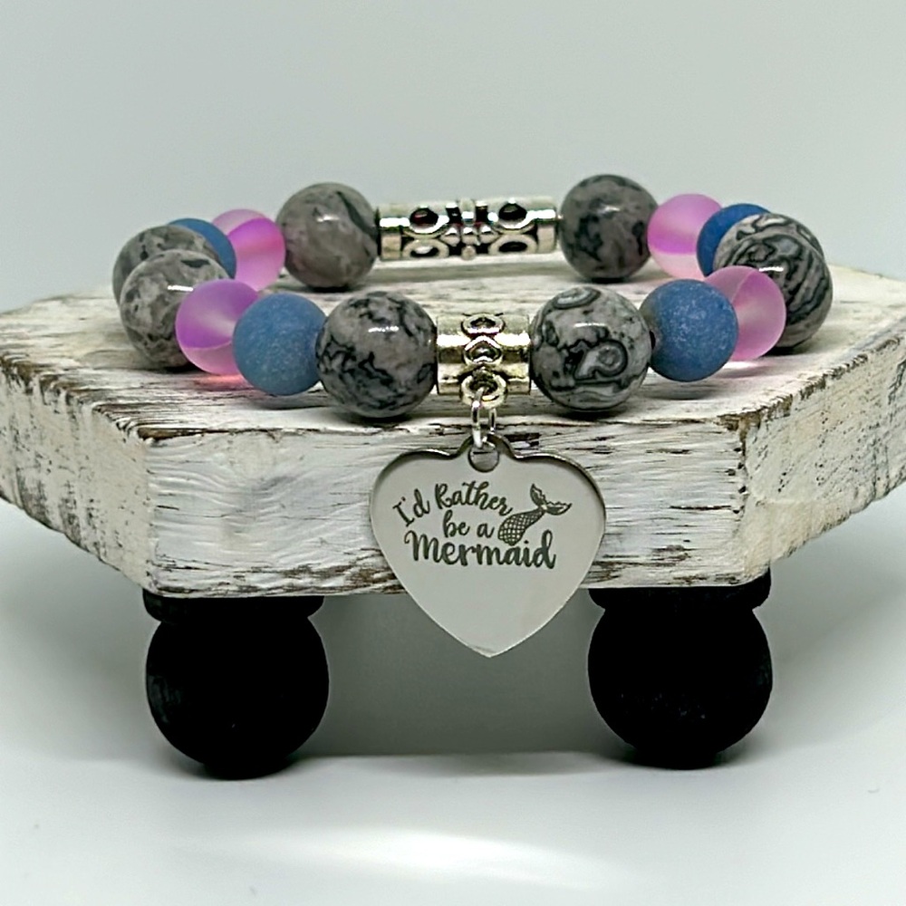 Handmade Mermaid Charm Bracelet with Aurora  Crystals!